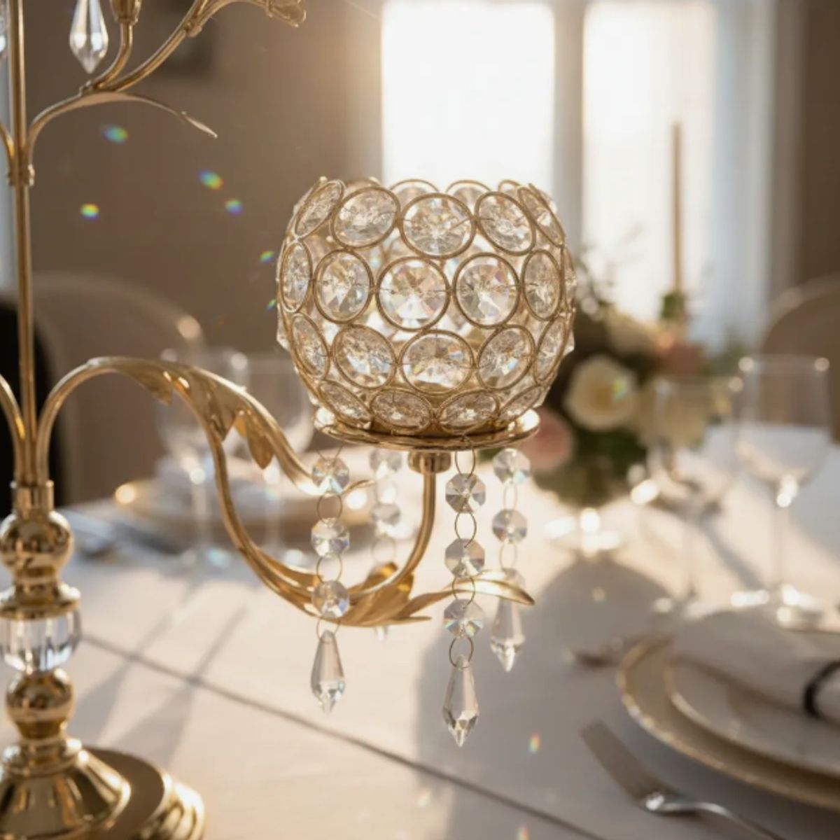 GENERICO - Candelabro Dorado De Vidrio 46x52cm