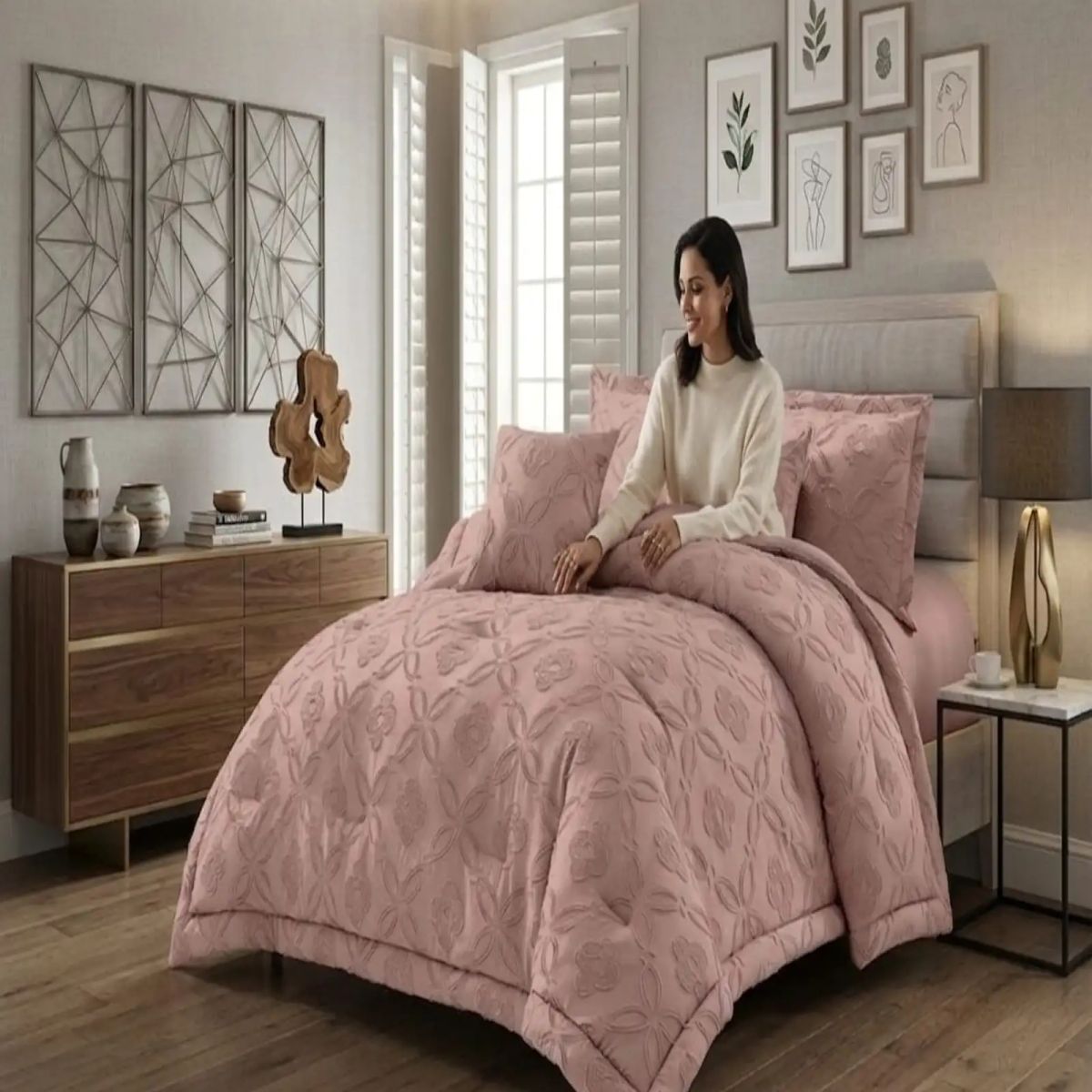 GENERICO - Cubrecama Quilt Texturizado Incluye Fundas Diseño Flores kinh