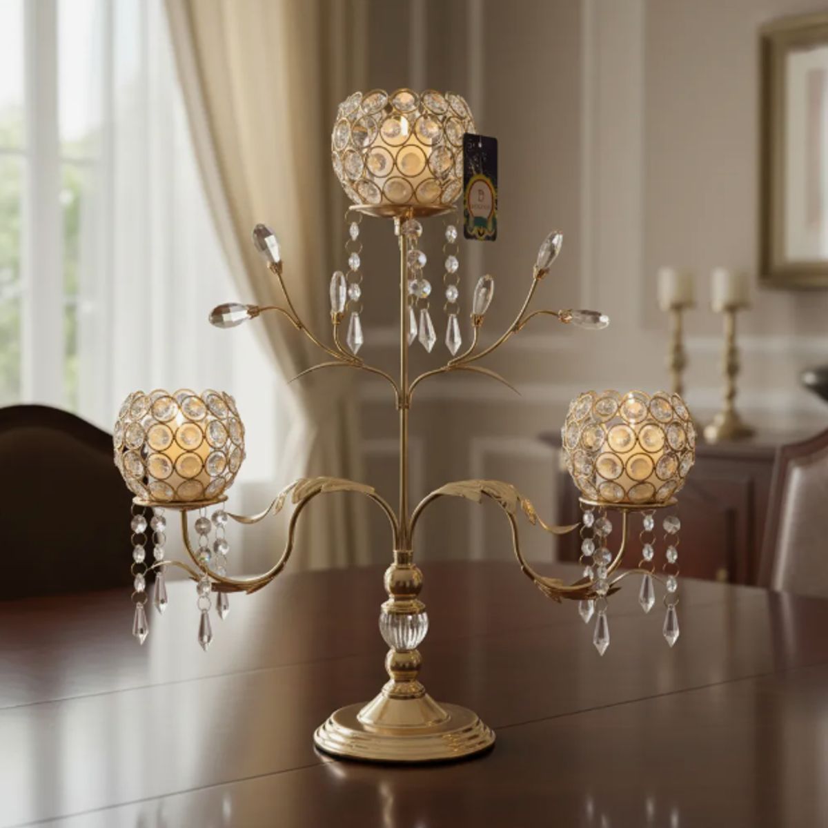 GENERICO - Candelabro Dorado De Vidrio 31x44 Cm Decoración
