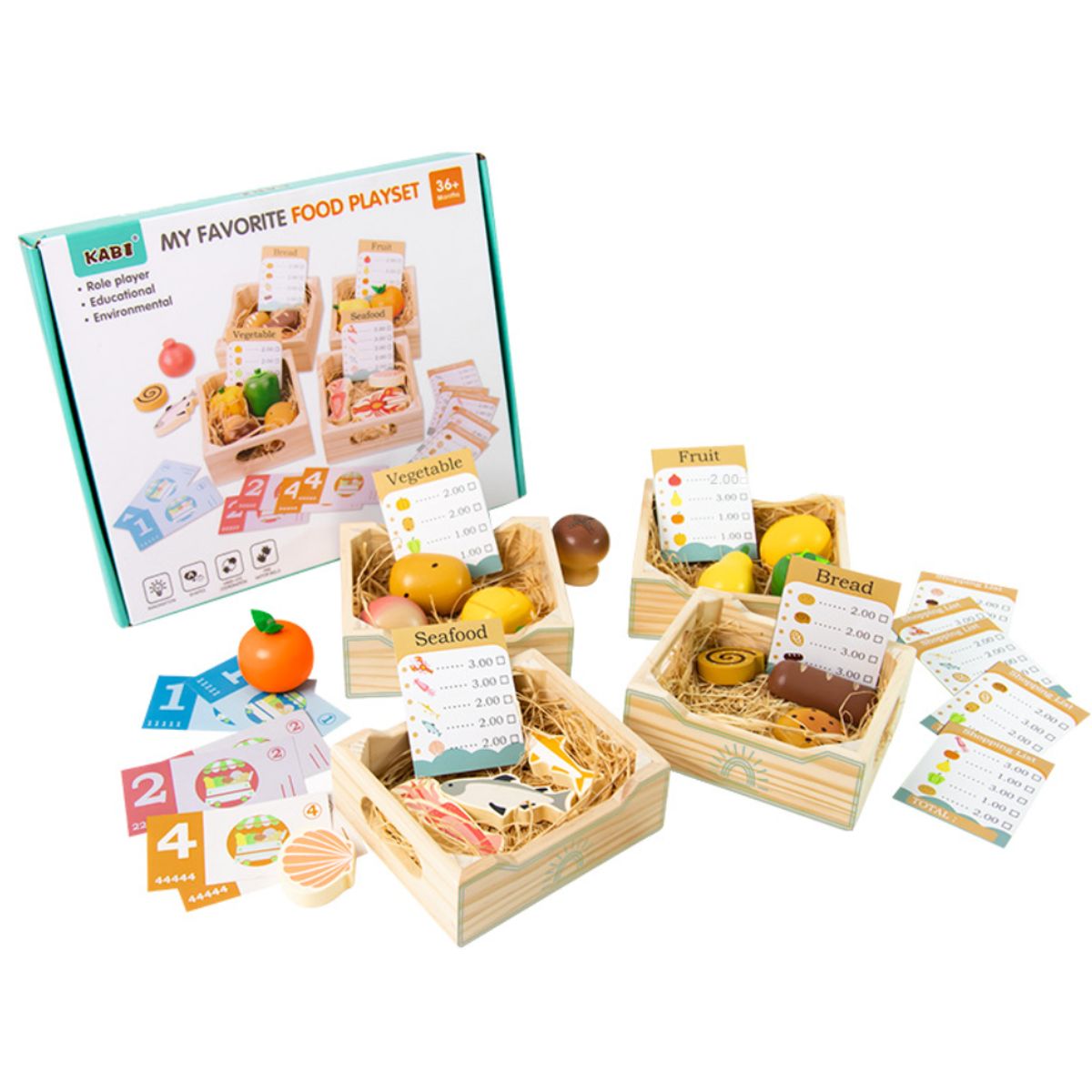 ABC - Set Picnic y Compras Frutas y Verduras de Madera Montessori