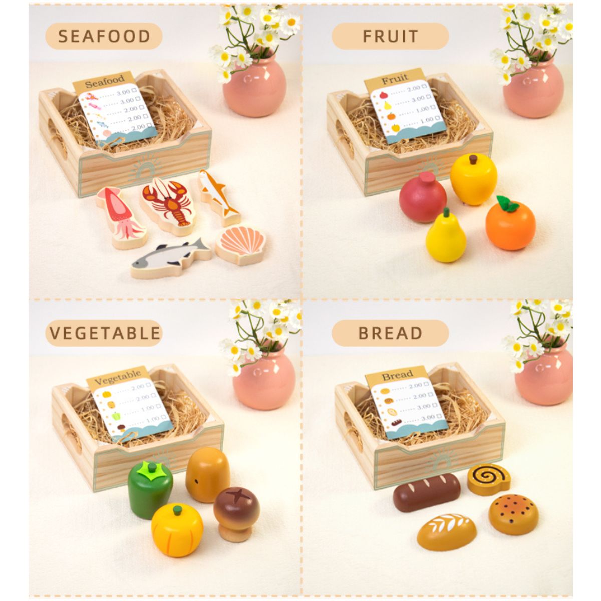 ABC - Set Picnic y Compras Frutas y Verduras de Madera Montessori