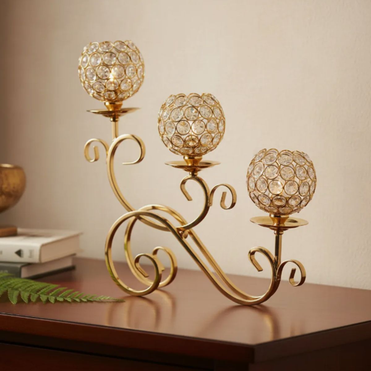 GENERICO - Candelabro Dorado De Vidrio 40x32 Cm Decoración