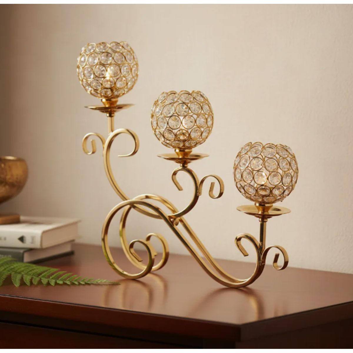 GENERICO - Candelabro Dorado De Vidrio 40x32 Cm Decoración