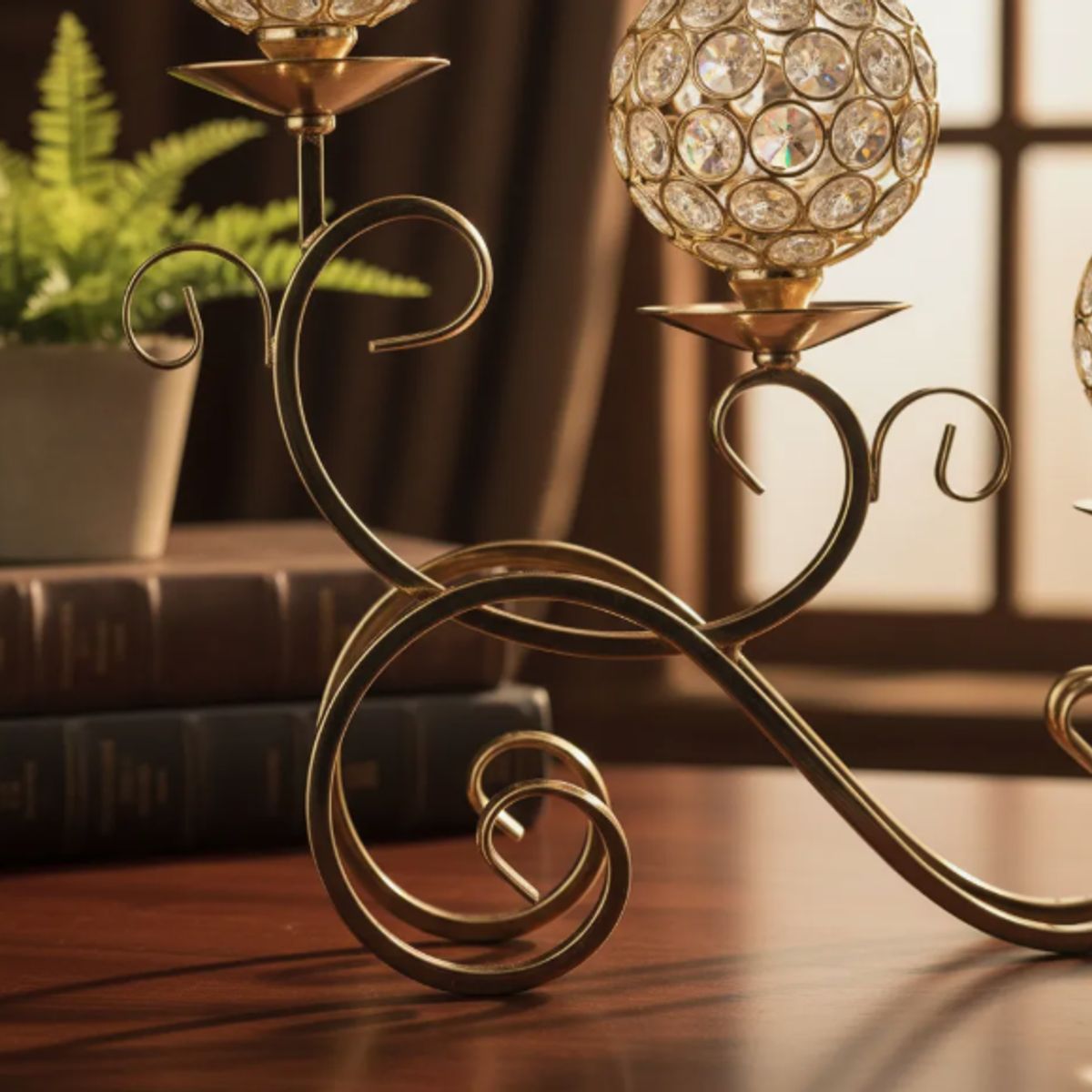GENERICO - Candelabro Dorado De Vidrio 40x32 Cm Decoración