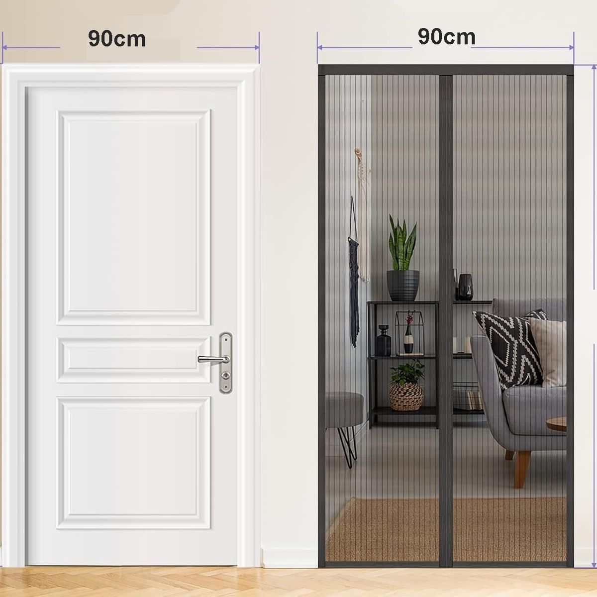 GENERICO - Malla mosquitera para puerta de 90cm con imán facil instalación