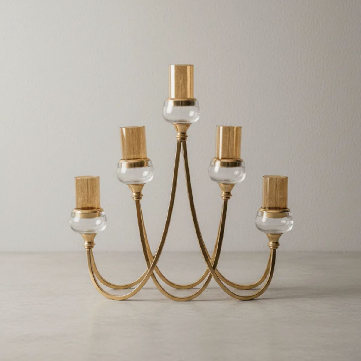 GENERICO - Candelabro Dorado De Vidrio 39x47 Cm Decoración