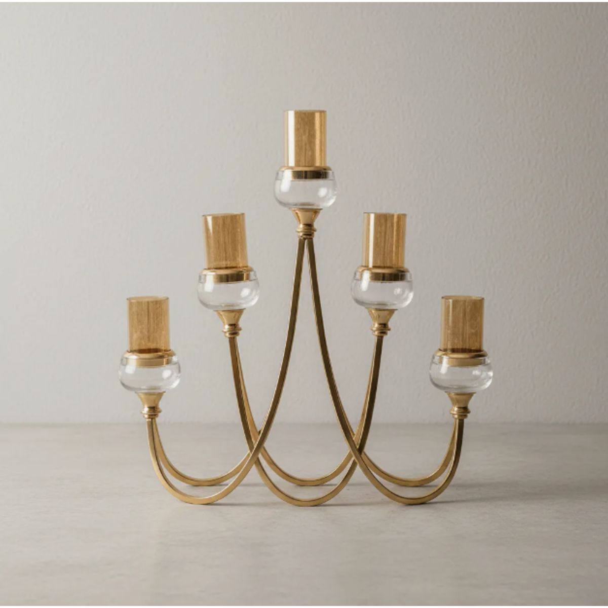 GENERICO - Candelabro Dorado De Vidrio 39x47 Cm Decoración