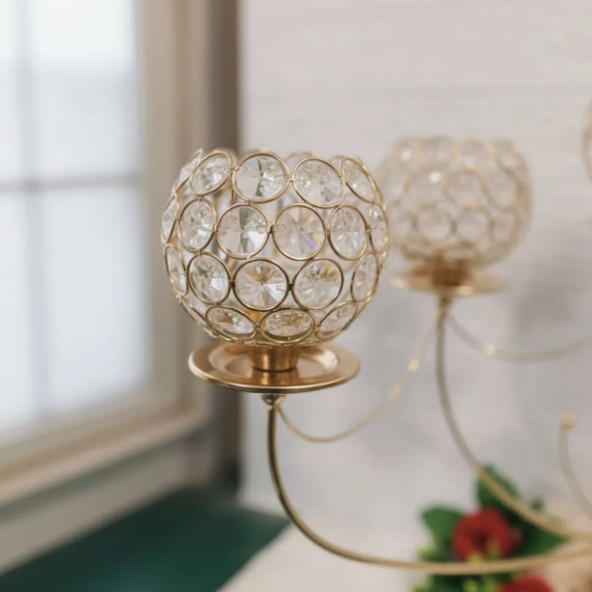 GENERICO - Candelabro Dorado De Vidrio 45x64 Cm Decoración
