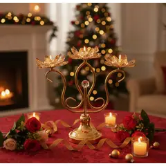 GENERICO - Candelabro Dorado De Vidrio 36x37 Cm Decoración