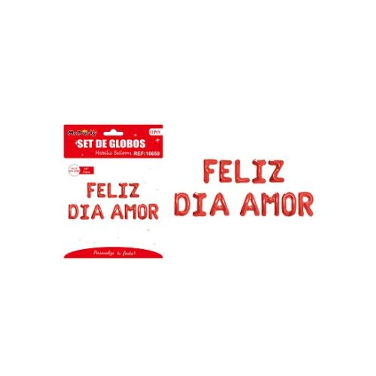 GENERICO - Set de globos metálicos rojo FELIZ DÍA AMOR 12pcs