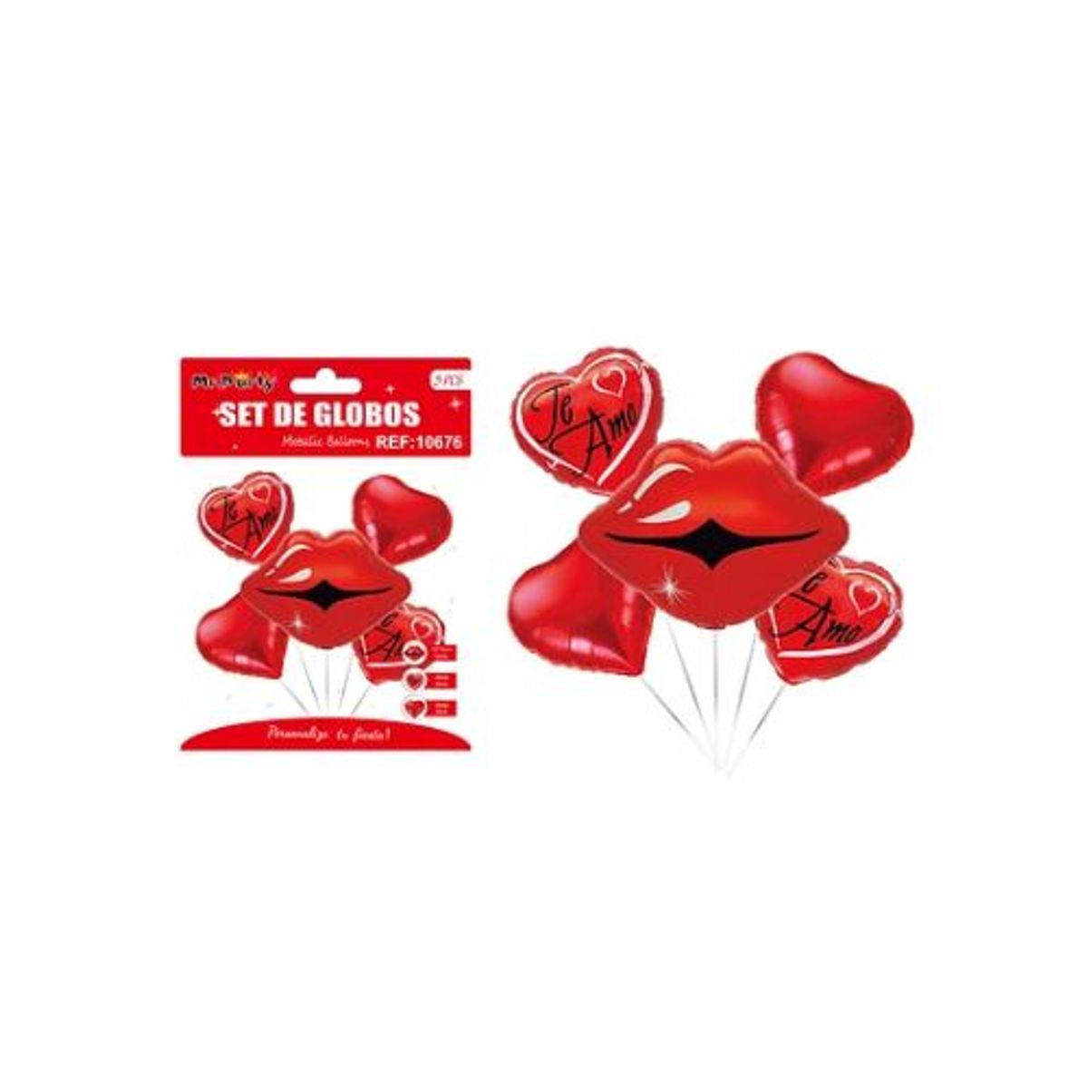 GENERICO - Set de globos metálicos San Valentín Beso 5pcs