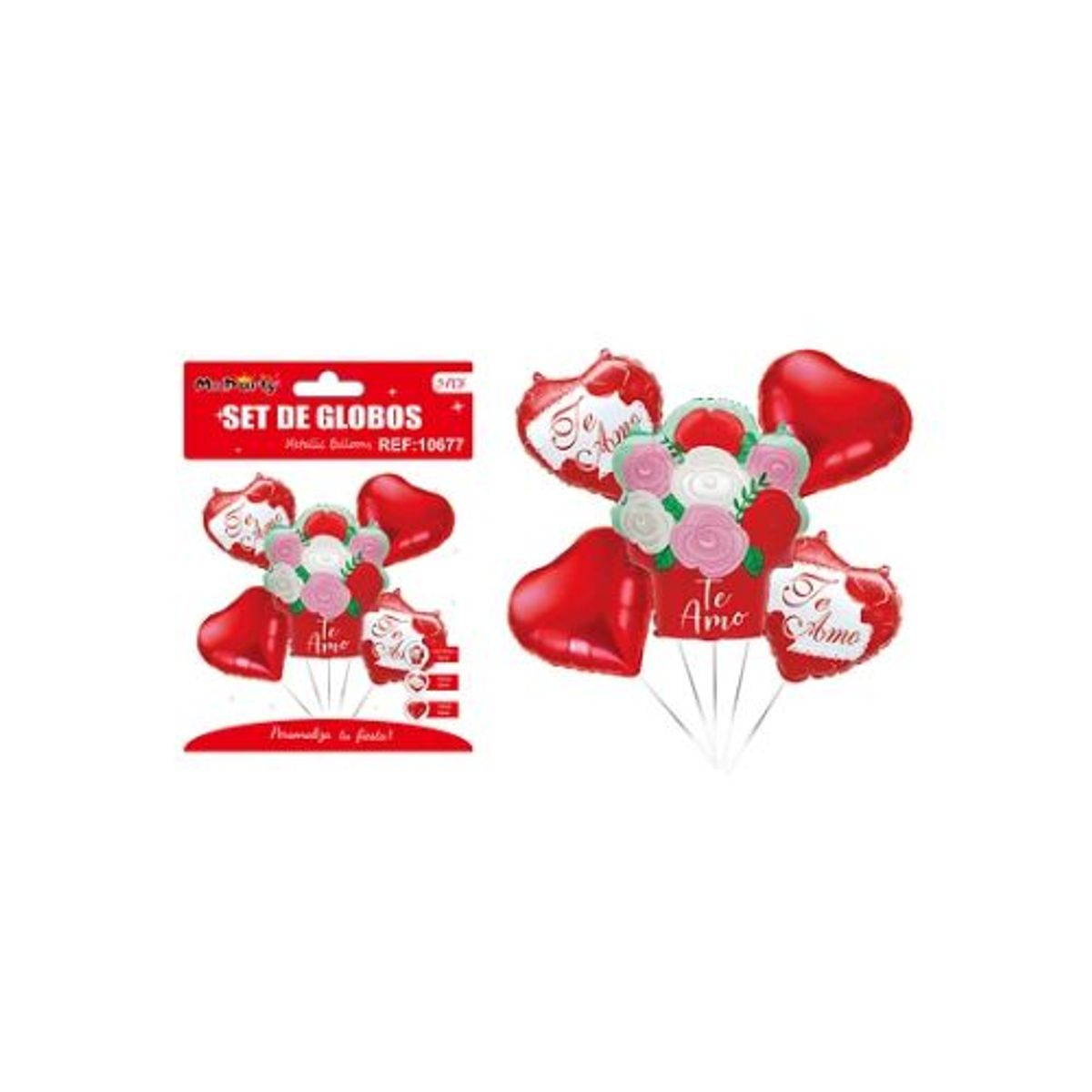 GENERICO - Set de globos metálicos San Valentín Ramo de flores 5pcs