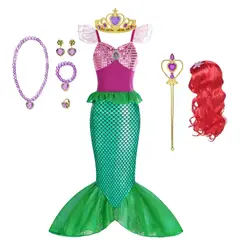 GENERICO - Disfraz princesa sirenita para niña talla 6 con peluca