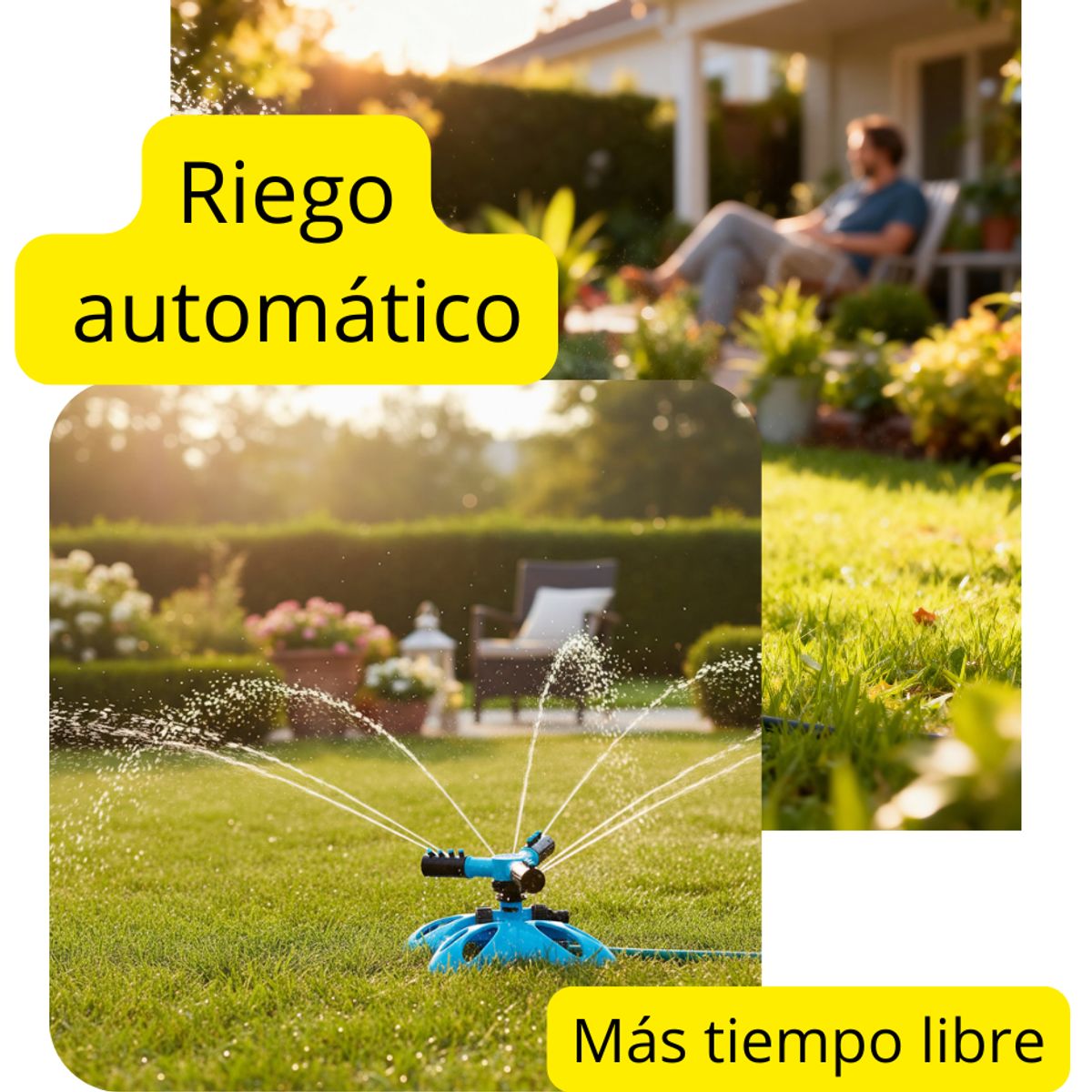 MOVI - Regador Automático sin esfuerzo, Giro 360° base y 3 aspas
