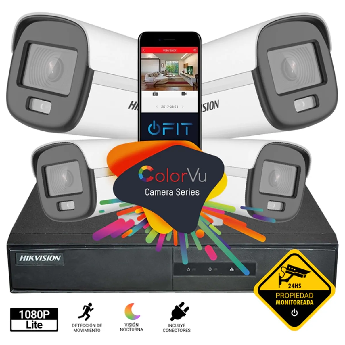 HIKVISION - Kit 4 Cámaras Hikvision Full COLOR VU1080p con audio Exterior+Disco Duro 1tb