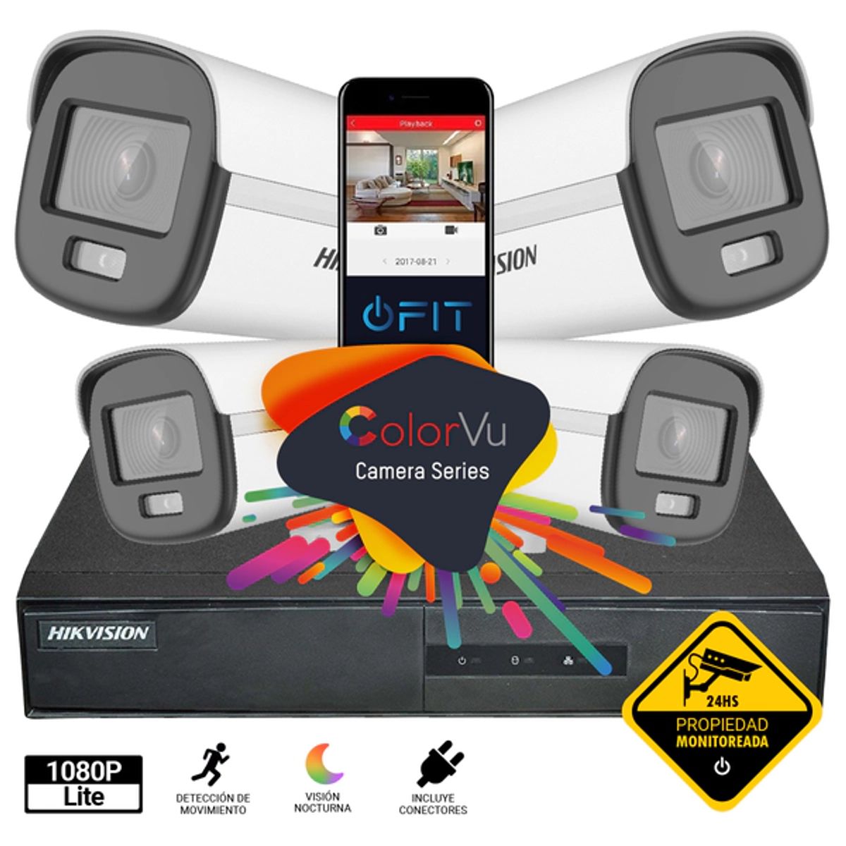 HIKVISION - Kit 4 Cámaras Hikvision Full COLOR VU1080p con audio Exterior+Disco Duro 1tb