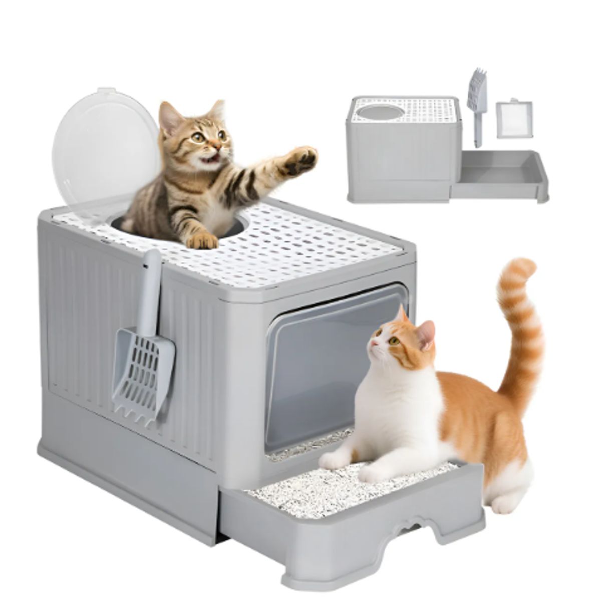 GENERICO - Arenero Gato Cerrado Baño Sanitario Con Tapa Y Pala Grande Gris