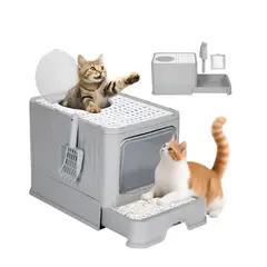 GENERICO - Arenero Gato Cerrado Baño Sanitario Con Tapa Y Pala Grande Gris