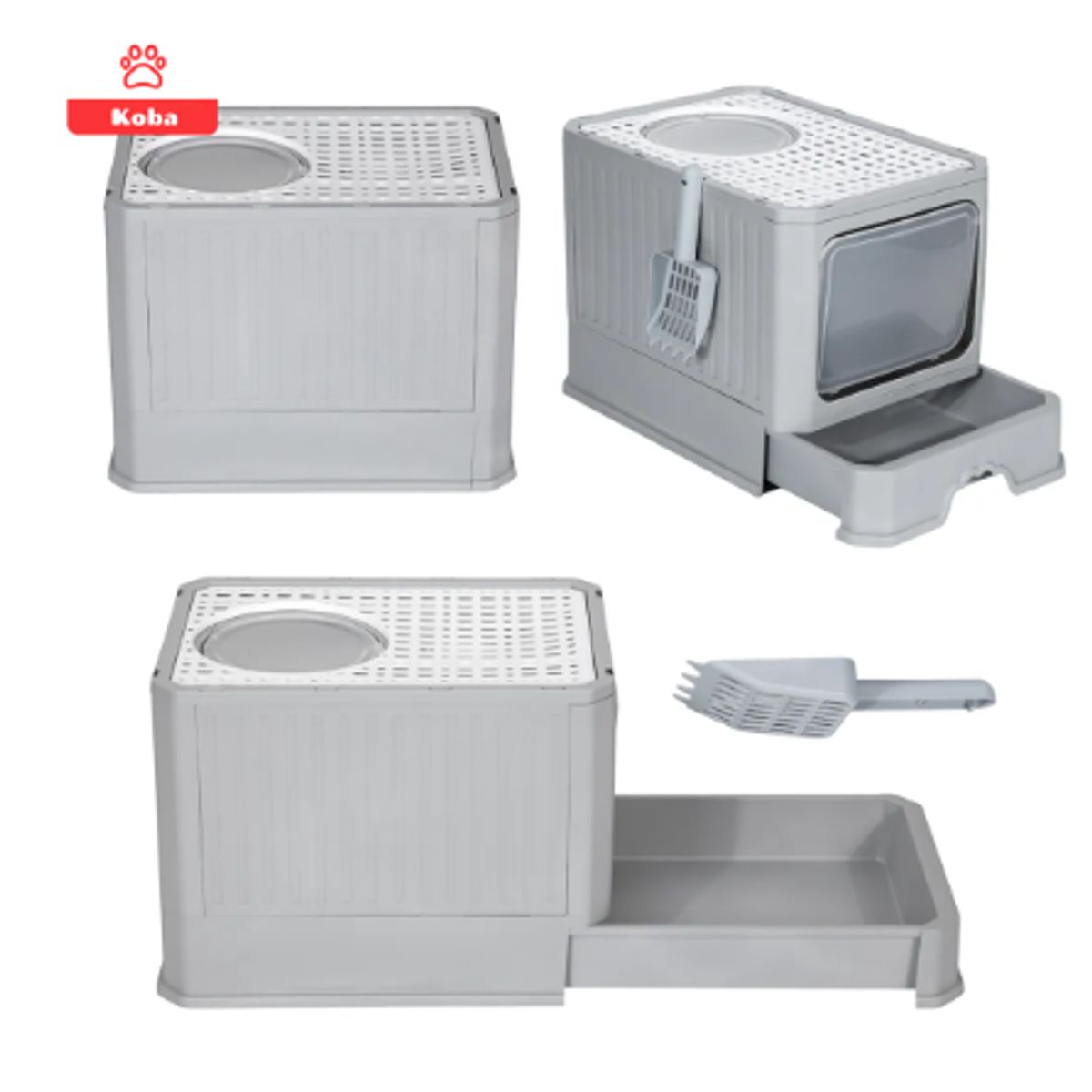 GENERICO - Arenero Gato Cerrado Baño Sanitario Con Tapa Y Pala Grande Gris