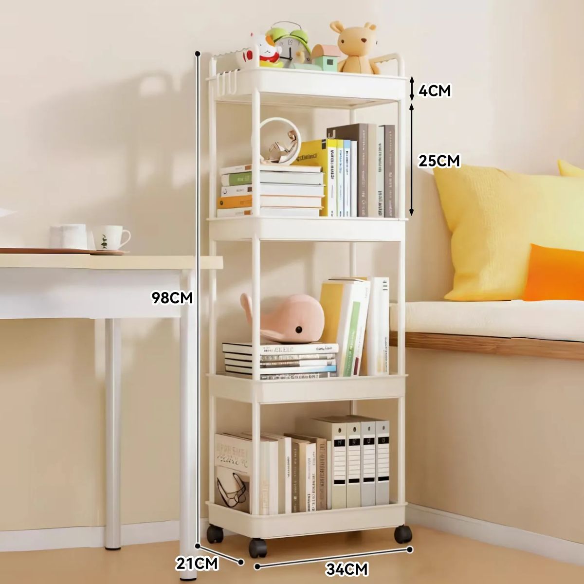 GENERICO - Carrito Organizador Con Ruedas 4 Niveles Estante ABS Blanco