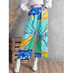 KIRAMA CLOTHING STORE - Pantalón Bohemio Multicolor de Pierna Ancha con Estampado Patchwork