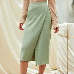 KIRAMA CLOTHING STORE - Falda Midi Envolvente Verde Menta Elegante
