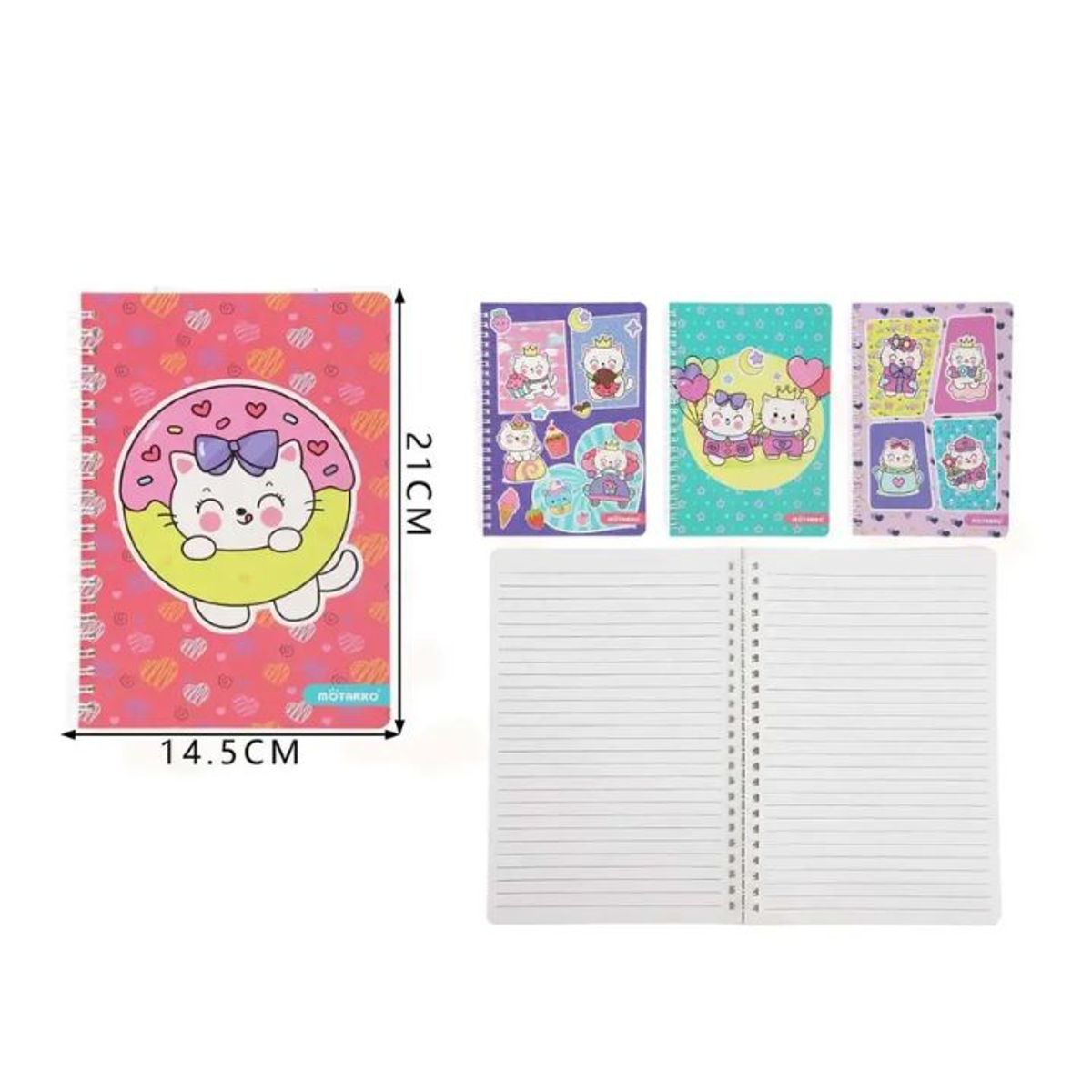 GENERICO - Libreta Gatito 14.5×21cm, A5, 60 Hojas Colores Surtidos