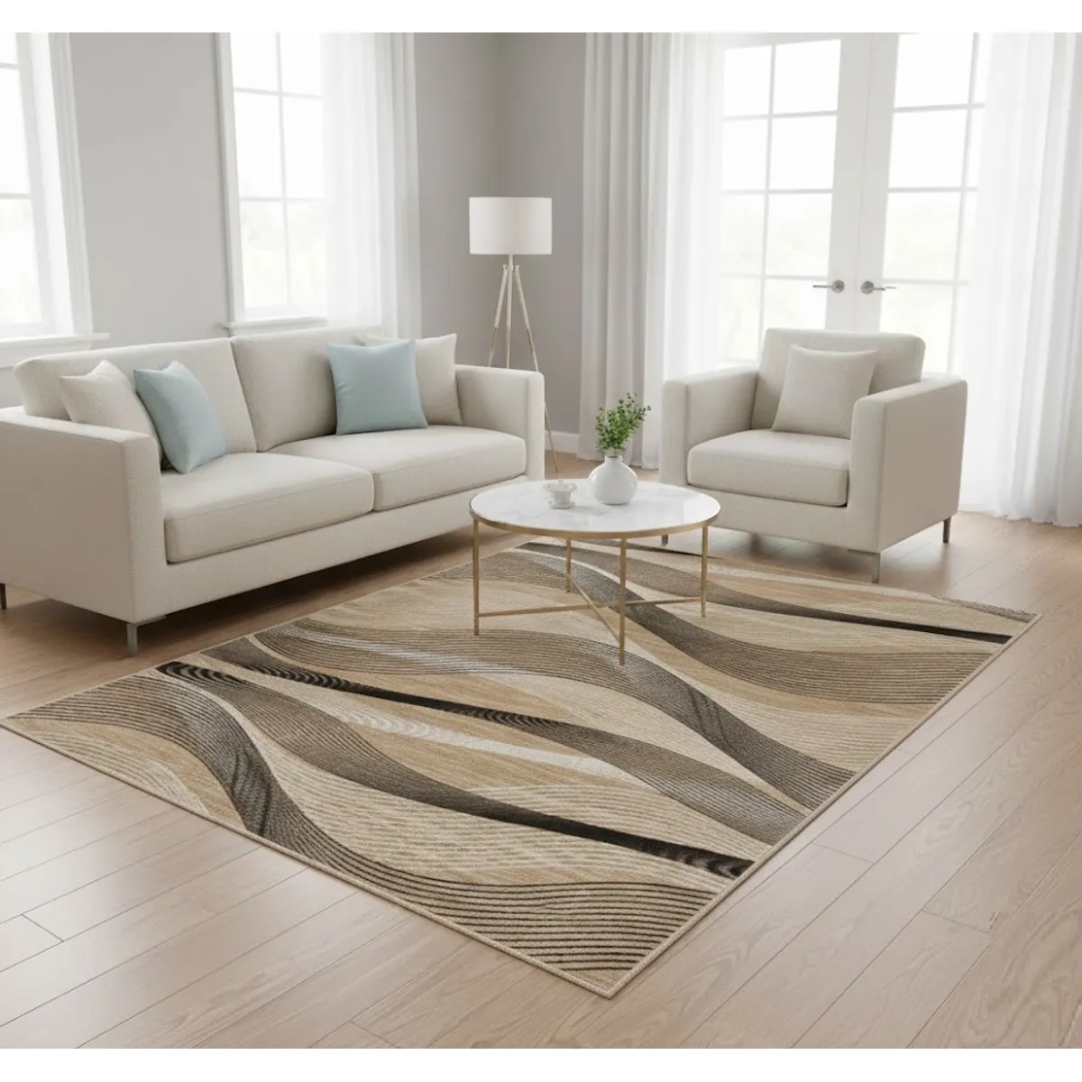 GENERICO - ALFOMBRA MODERNA PARA LIVING 200X240 MARRON ZEBRADO DECORATIVA ELEGANTE CMIO
