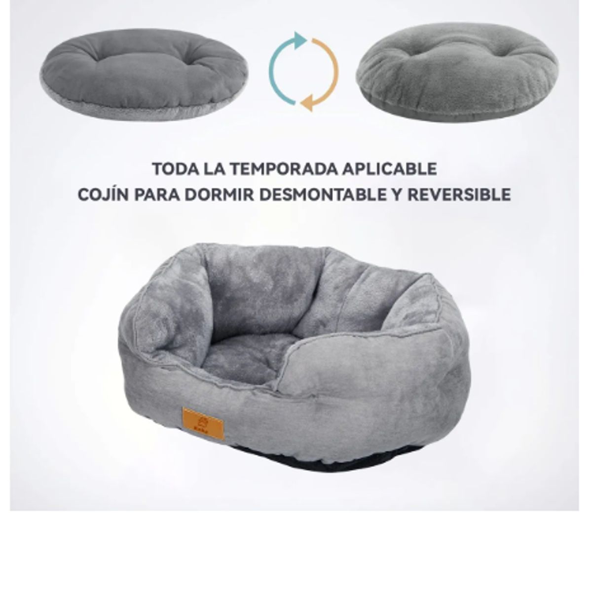GENERICO - Cama Antiestres Para Perro Gato Con Cojin Reversible 60x53cm Gris