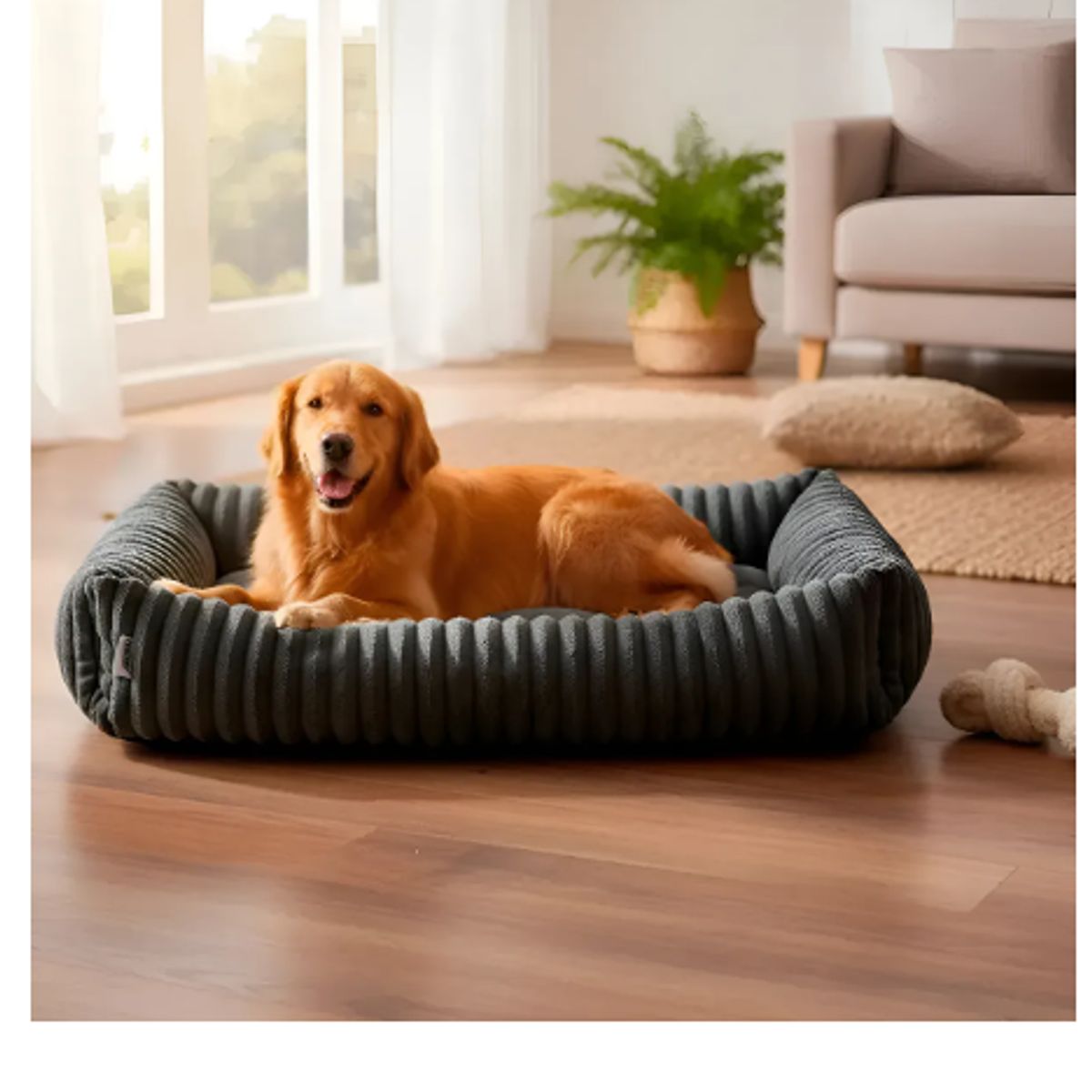 GENERICO - Cama Perro Lavable Antideslizante Tela Polar Grande Gris Acanalado