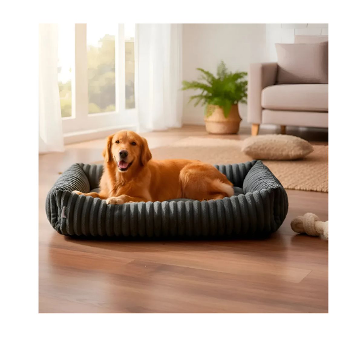GENERICO - Cama Perro Lavable Antideslizante Tela Polar Grande Gris Acanalado