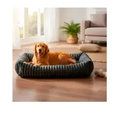 GENERICO - Cama Perro Lavable Antideslizante Tela Polar Grande Gris Acanalado