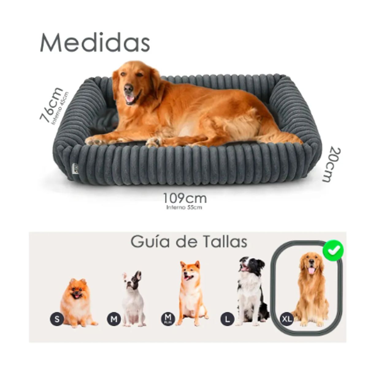 GENERICO - Cama Perro Lavable Antideslizante Tela Polar Grande Gris Acanalado