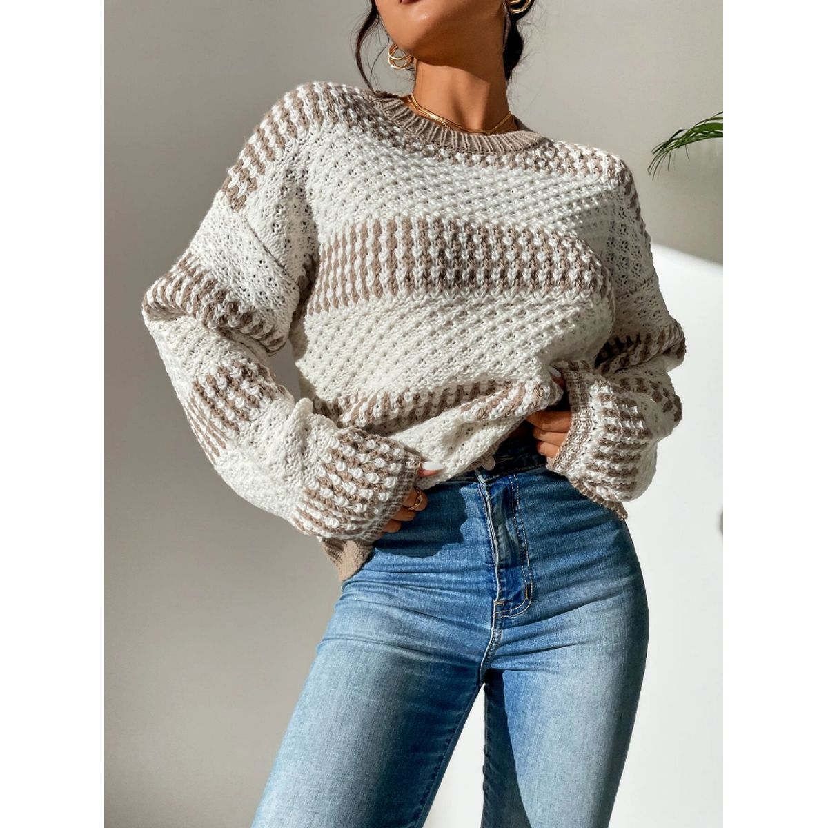 KIRAMA CLOTHING STORE - Sweater Pullover Multicolor de Punto con Ribete en Contraste