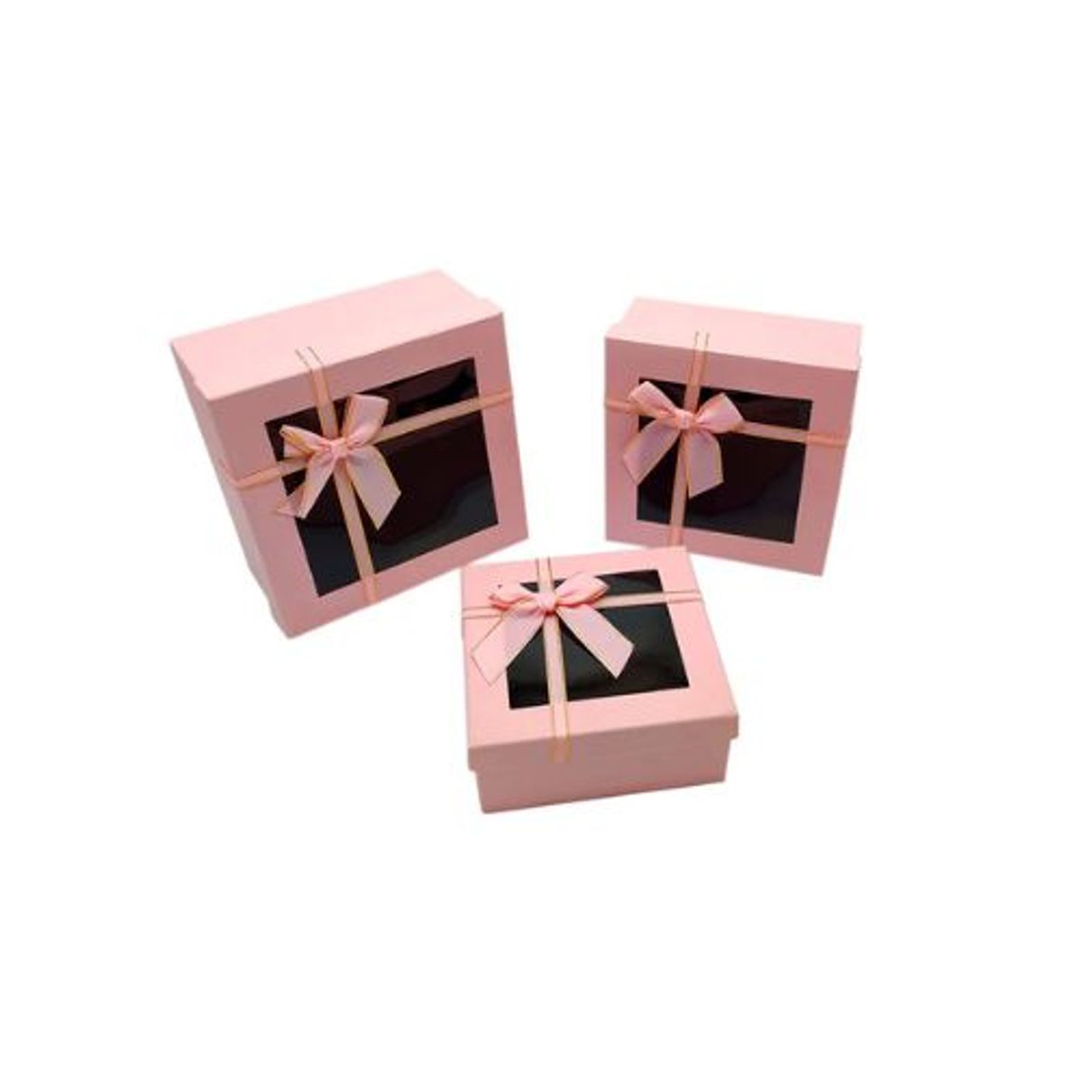 GENERICO - Caja Cuadrada Triple Ventana Rosada 1 Unidad