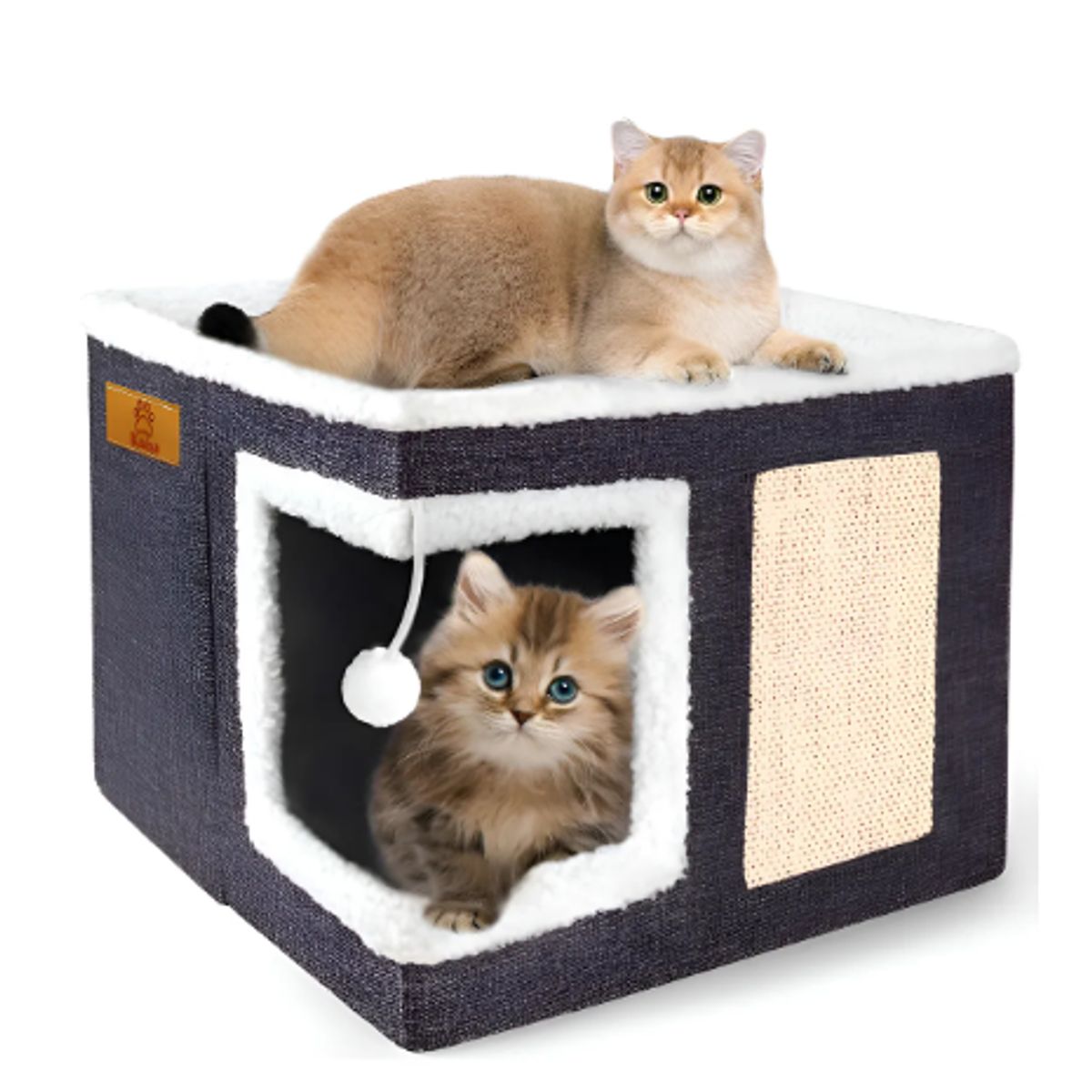 GENERICO - Casa Iglu Para Gatos Cama Michis Plegable Con Cojin Pompon Gris Oscuro Casa Iglú