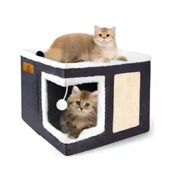 GENERICO - Casa Iglu Para Gatos Cama Michis Plegable Con Cojin Pompon Gris Oscuro Casa Iglú