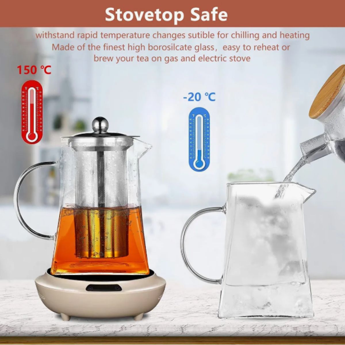 GENERICO - Tetera Té Infusiones Vidrio Con Filtro Acero Inox 550ml