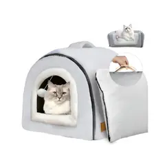 GENERICO - 2 En 1 Cama Y Casa Iglu Gatos Perros Portatil Con Cojín Bola Gris Casa Y Cama Iglú 2 En 1