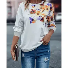 KIRAMA CLOTHING STORE - Polerón Blanco Floral Casual de Manga Larga