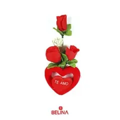GENERICO - Caja regalo corazón con 3 rosas 17x8cm