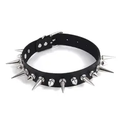 GENERICO - Collar Gargantilla De Cuero Gotica De Puntas Hombre Mujer M1