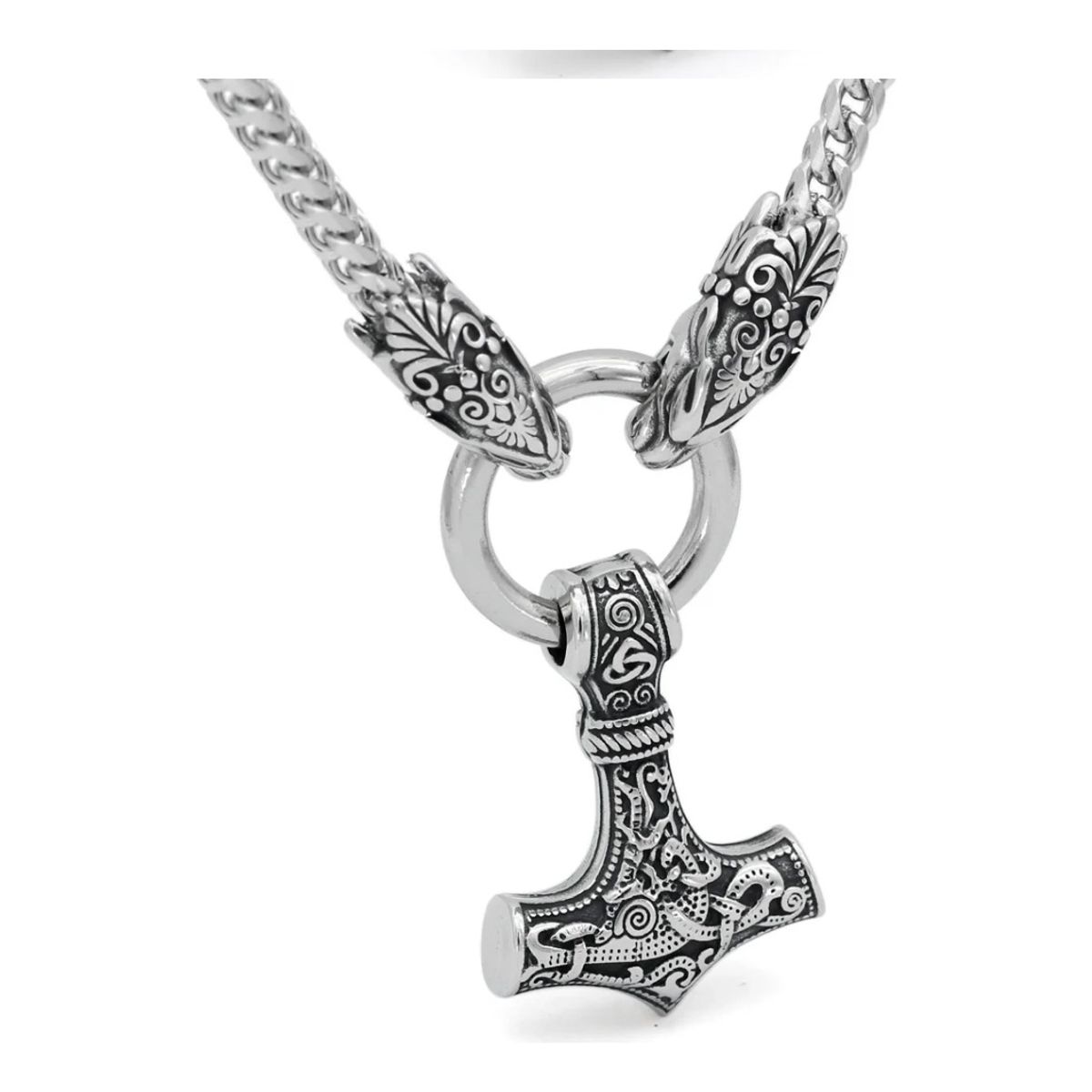 GENERICO - Collar Vikingo Martillo Nordico Mjolnir Acero Leon Nordico