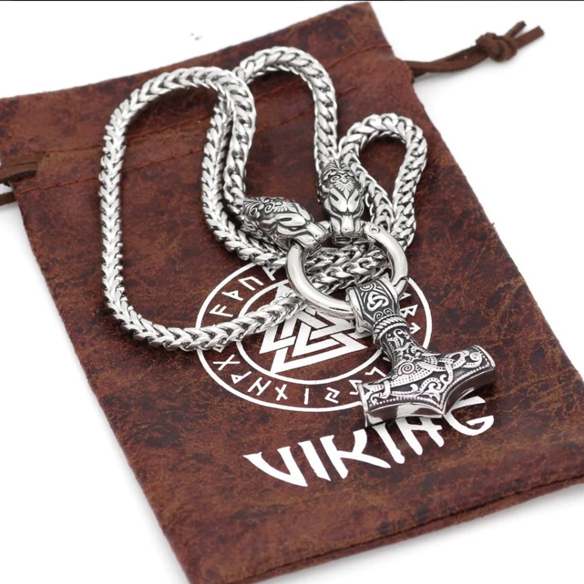 GENERICO - Collar Vikingo Martillo Nordico Mjolnir Acero Leon Nordico