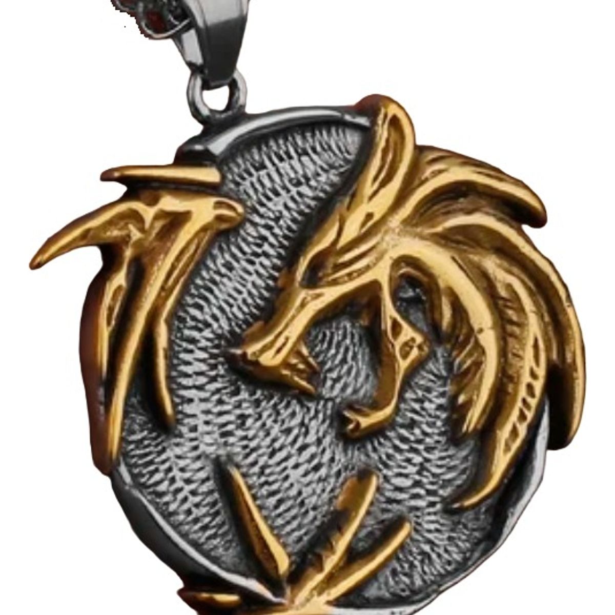 GENERICO - Collar Vikingo Lobo Gold Nordico Acero Quirúrgico