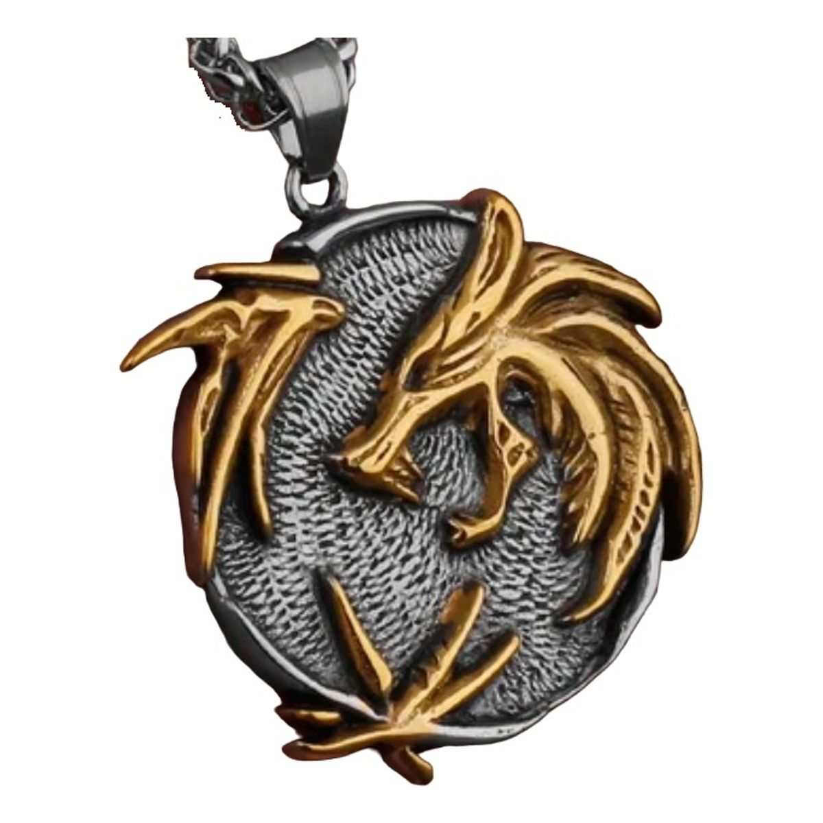 GENERICO - Collar Vikingo Lobo Gold Nordico Acero Quirúrgico