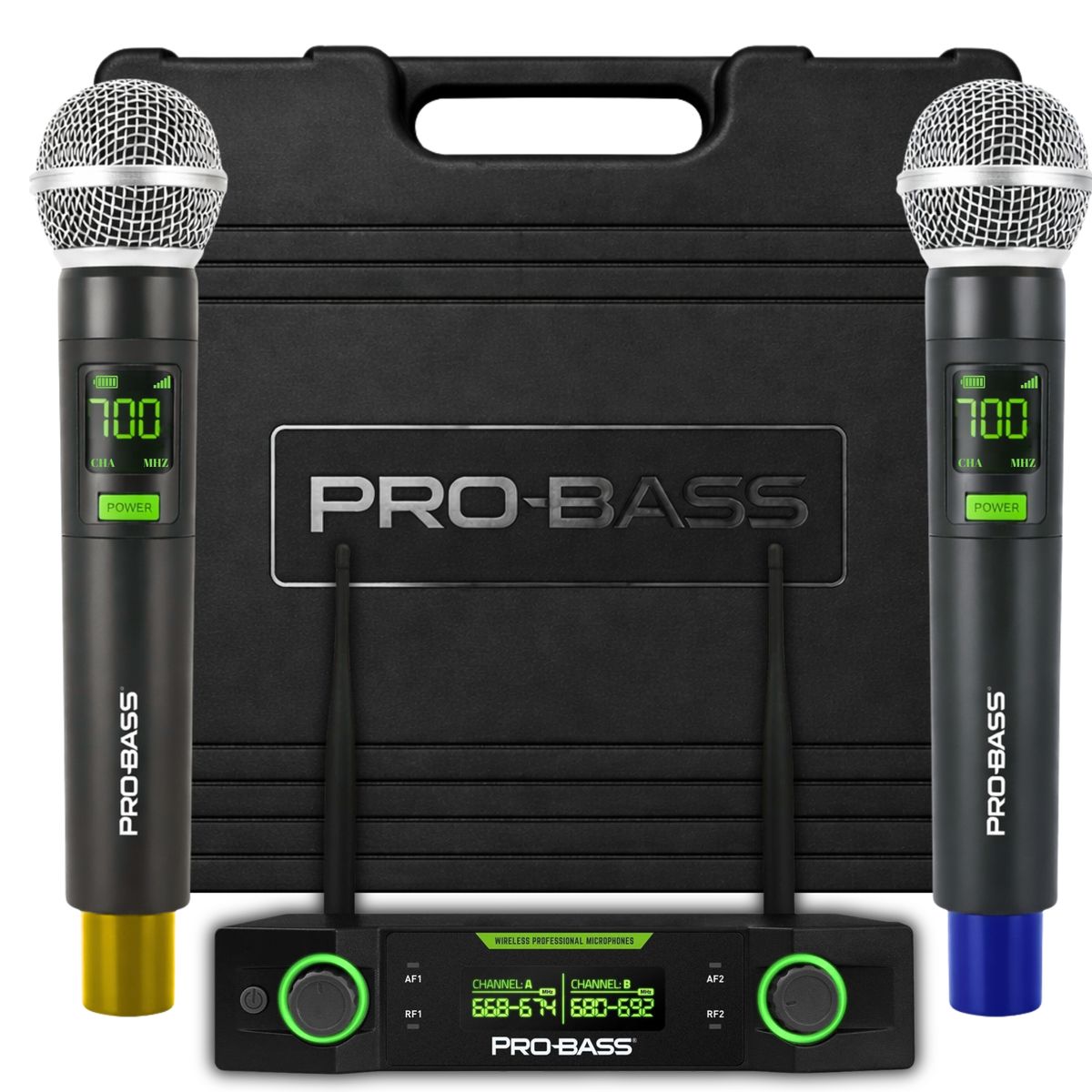 PROBASS - Pack de 2 Micrófonos Inalámbricos Profesionales  PROBASS UHF