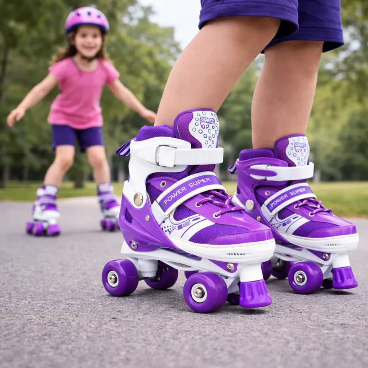 GENERICO - Patines 4 Ruedas Ajustable Para Niñas Morado Talla S