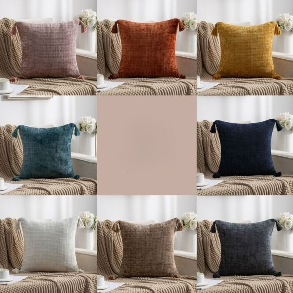 GENERICO - PACK DE 4 FUNDAS PARA COJIN CHELINE CON BORLAS 45x45