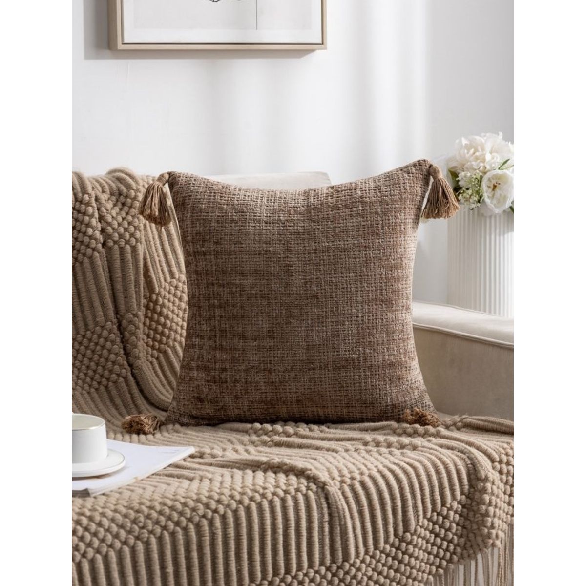 GENERICO - PACK DE 4 FUNDAS PARA COJIN CHELINE CON BORLAS 45x45